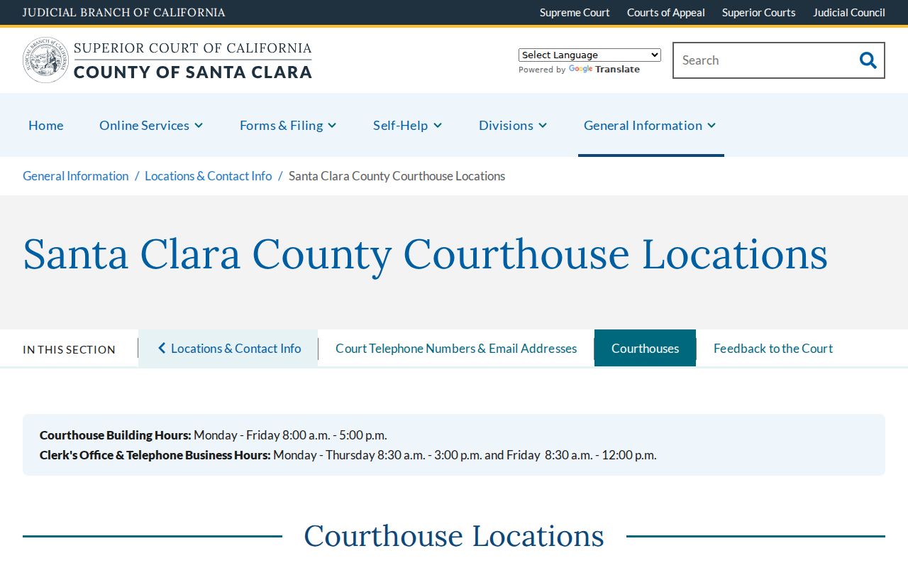Santa Clara County criminal court locations and filing routes