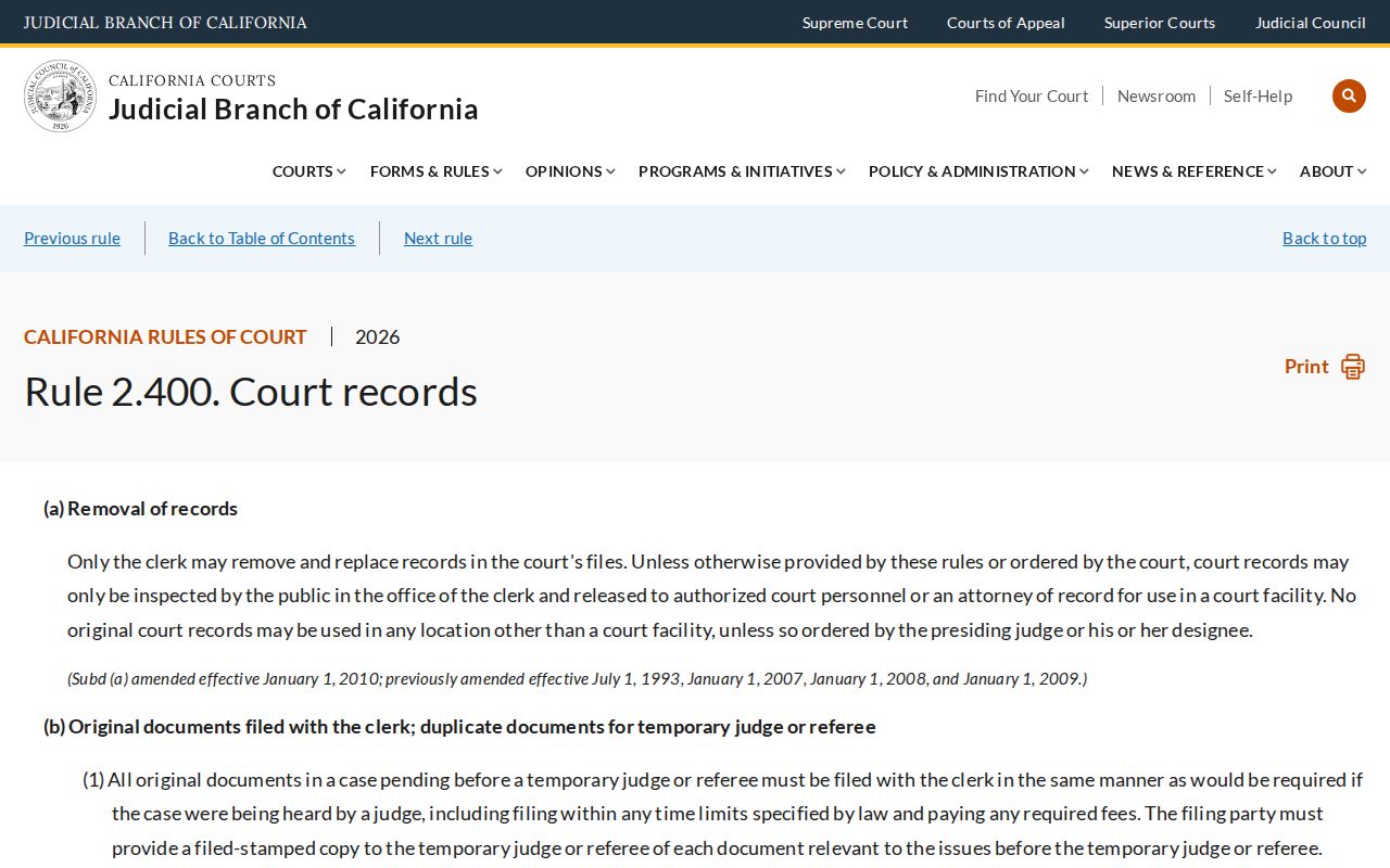 California inspection rule for Santa Clara County criminal court records