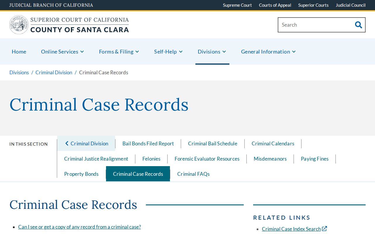 Santa Clara County criminal court case records instructions