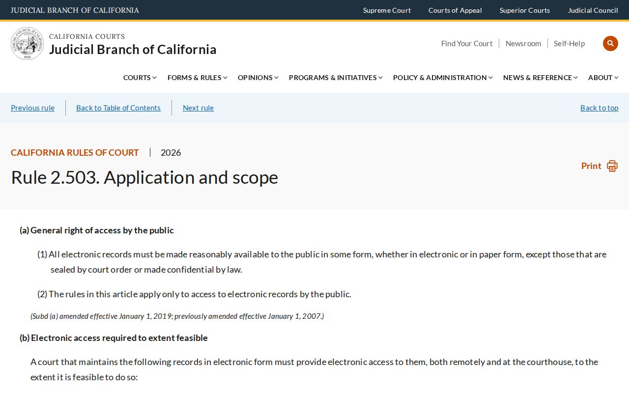 California electronic access rule for Santa Clara County criminal court cases