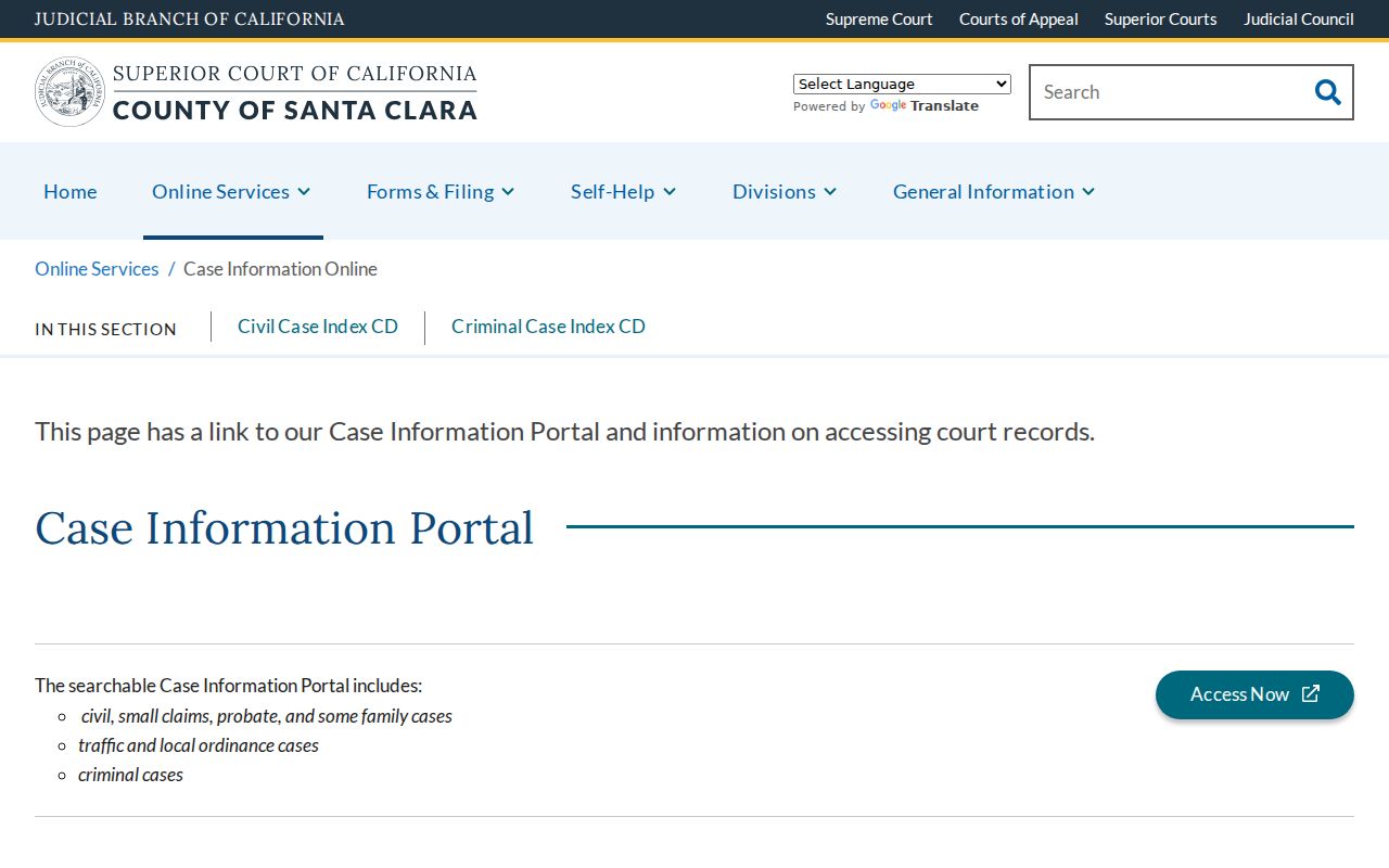 Santa Clara County criminal court case information and copy access