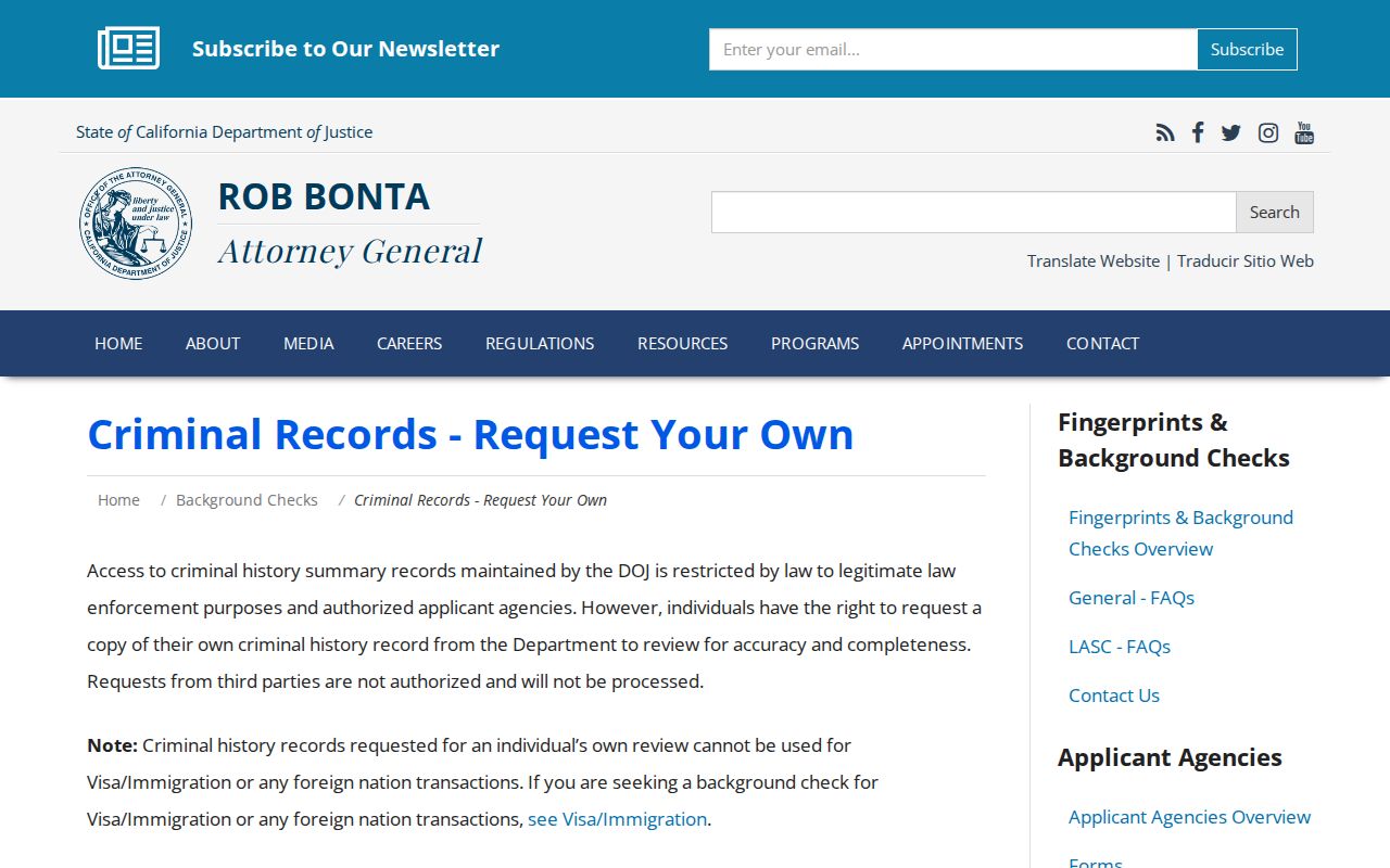 Santa Clara County criminal history California DOJ record review instructions
