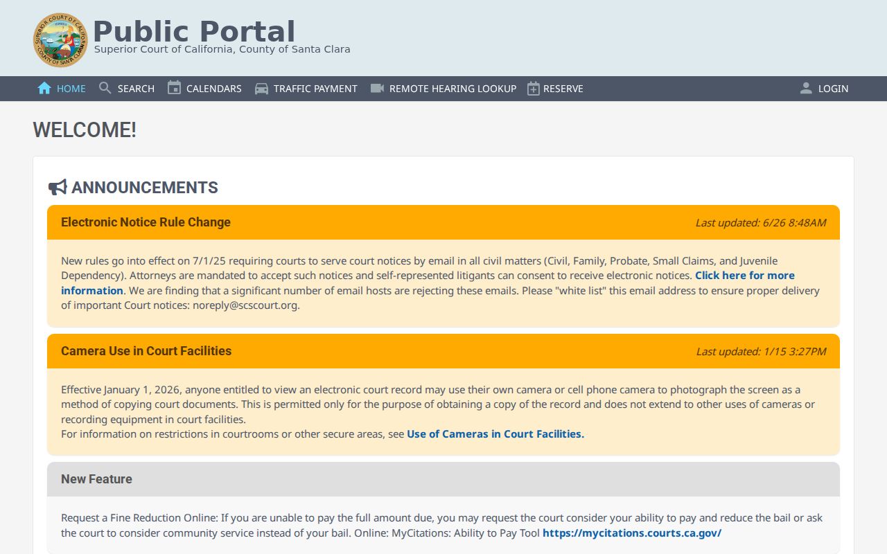 Santa Clara County criminal history Superior Court case portal