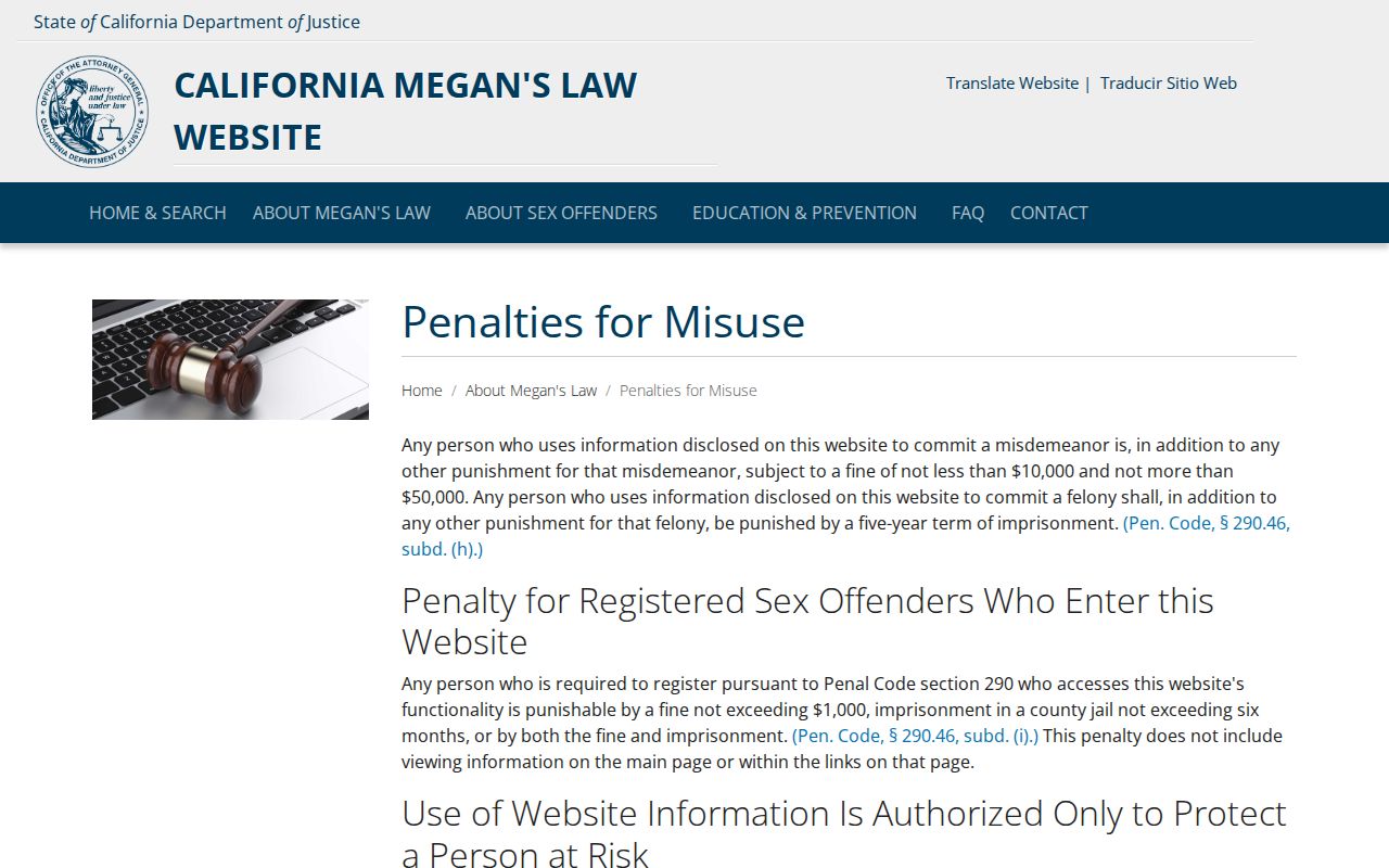 Santa Clara County sex offender registry misuse penalties